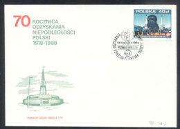 POLAND FDC 1988 70TH ANNIV OF GAINING INDEPENDENCE AFTER WW1 1918-1988 SERIES 7 International Trade Fair Poznan - FDC