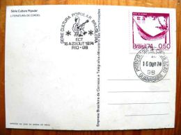 2 Scans, Post Card From Brazil Special Cancel Musical Instrument 1974 Cultura - Covers & Documents