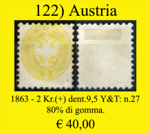 Austria-122 (1863 - Y&T:n.27 (80% Di Colla) Glue 80%) - Ongebruikt