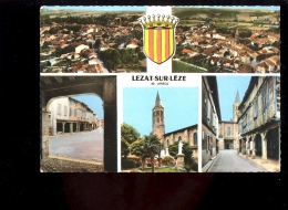 LEZAT SUR LEZE Ariège 09 : Multivues 2 Vues Aériennes + 3 Vues Centre Vilage & Blason - Lezat Sur Leze