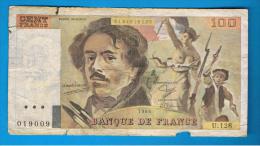 FRANCIA - FRANCE = 100 Francs 1988  P-154 - 100 F 1978-1995 ''Delacroix''