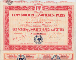 ACTION -500 FRANCS -L'IMMOBILIERE DES VOITURES A PARIS- 48000 ACTIONS SERIE B - 1927 - Cars