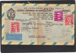 BRESIL Lettre Par Avion De Piracicaba Pour Paris - Briefe U. Dokumente