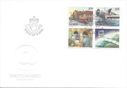 Oslo 20 9 1996 2 FDC 350 Ans De La Poste Norvégienne Bateau Vélo Ski Train Wagon Postal Hydravion Camion - FDC