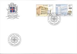 Reykjavik 7 5 1990 Bâtiments Postaux Anciens Et Actuels Balance Poste - FDC