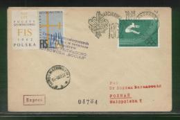 POLAND 1962 BOCIAN DELAYED GLIDER FLIGHT COVER 3 CINDERELLA LABEL 2 PURPLE DELAY CACHET FIS SKIING CINDERELLA - Planeurs