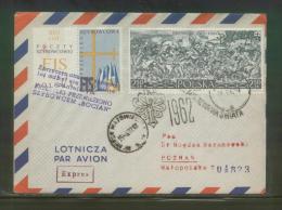 POLAND 1962 BOCIAN DELAYED GLIDER FLIGHT COVER 4 CINDERELLA LABEL 2 PURPLE DELAY CACHET FIS SKIING CINDERELLA - Planeurs