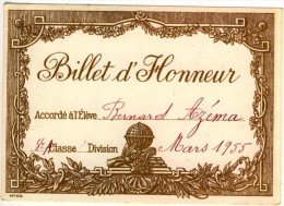 Billet D'Honneur Mars 1955  TBE - Diplômes & Bulletins Scolaires