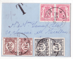 Env Carte De Visite Affr. N°479 X2 D'EUGIES/1952 Taxée à 1f40 (2 X20c + 2 X 50c) à Bruxelles - Brieven En Documenten