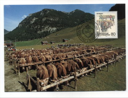 1ER JOUR  CARTE MAXIMUM LIECHTENSTEIN VACHE MARCHE AU BETAIL - Vaches