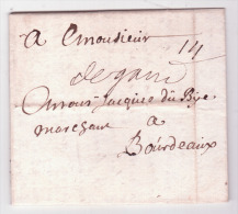 L.  Avec Manuscrit "de Gand" Pour Bordeaux En 1700 Avec Port "14" (sols) - 1621-1713 (Paesi Bassi Spagnoli)