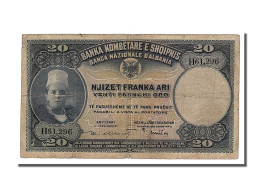 Billet, Albania, 20 Franka Ari, 1926, TB - Albania