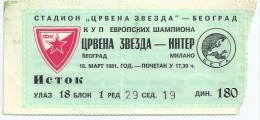 Sport Match Ticket UL000012 - Football (Soccer): Crvena Zvezda (Red Star) Belgrade Vs Inter Milan: 1981-03-18 - Match Tickets