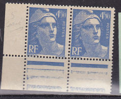 FRANCE N° 718A 4.50 BLEU TYPE MARIANNE DE GANDON F ET TETE DU 5 EFFACES NEUF SANS CHARNIERE - Nuevos