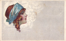 ART DÉCO : PORTRAIT D´une JEUNE FEMME Avec BANDEAU BLEU - ILLUSTRATION SIGNÉE : T. CORBELLA ~ 1920 (p-341) - Corbella, T.