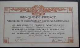 Banque De France Versement D'or 1915     1700 Francs - Autres & Non Classés