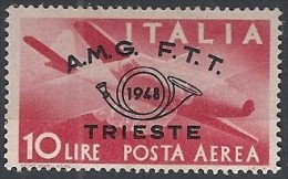 1948 TRIESTE A POSTA AEREA CONVEGNO FILATELICO 10 LIRE MH * - RR11872 - Airmail