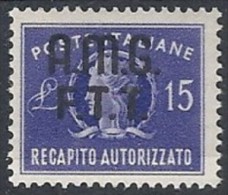 1949 TRIESTE A RECAPITO AUTORIZZATO 15 LIRE MH * - RR11873 - Eilsendung (Eilpost)