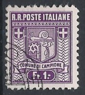 1944 CAMPIONE USATO STEMMA DEL COMUNE 1 FR. D. 11 1/2  - 11887 - Emissioni Locali/autonome