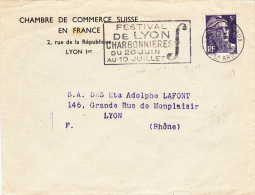 Lyon Terreaux 1954 - Flamme Musique - Festival Charbonnieres - Mechanical Postmarks (Advertisement)