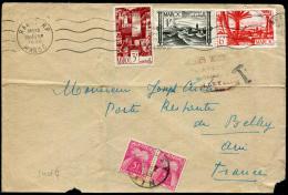 MAROC - N° 251 + 254 + 258, SUR LETTRE AVION, O.M. RABAT LE 10/2/1949, POUR BELLEY AVEC TAXE FRANCAISE N° 85 PAIRE - TB - Storia Postale