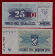BOSNIA And HERZEGOVINA - 25.000 Dinara 24.12.1993 UNC Pick 54d   Hand Stamp Sarajevo - Bosnie-Herzegovine