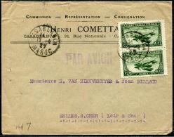 MAROC - PA 5 PAIRE  SUR LETTRE AVION, DE CASABLANCA LE 19/9/1927, POUR SELLES / CHER - TB - Brieven En Documenten