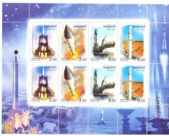 2004. Russia,  50y Of Cosmodrome Baiconur, Sheetlet, Klb1220/23, Mint/** - Blocks & Sheetlets & Panes