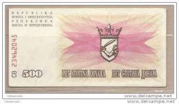 Bosnia Erzegovina - Banconota Circolata Da 500 Dinari - 1992 - Bosnien-Herzegowina