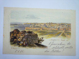 JERUSALEM  :  Carte Fantaisie  Illustrée Par F. PERLBERG  1898    Carte Au Départ De Strasbourg Avec Timbre Allemand - Palestine