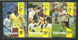 Coupe Du Monde 1990 ITALIE. 3 T-p Neufs ** De L´île NEVIS  (CARAÏBES) Équipes Du Cameroun,Tchèque,Angleterre. - 1990 – Italien
