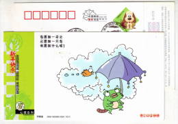 Cartoon Frog,bird,umbrella,China 2006 Henan New Year Greeting Advertising Pre-stamped Card - Rane