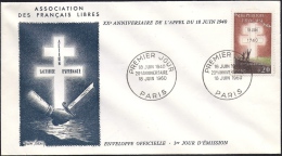 Env Fdc,18/6/60 Paris , N°1264, 20è Anniversaire De L'appel Du 18 Juin Par Le Général De Gaulle, Croix De Lorraine - 1960-1969