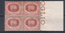 Rep. Di San Marino - 1894/99 - 10 Cent. Sass. 28 In Quartina ** (buona Centratura) - Nuovi