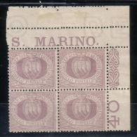 Rep. Di San Marino - 1894/99 - 20 Cent. Sass. 29 In Quartina Con Interspazio Di Gruppo ** (buona Centratura) - Unused Stamps