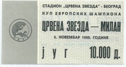Sport Match Ticket UL000015 - Football (Soccer): Crvena Zvezda (Red Star) Belgrade Vs Milan: 1988-11-09 - Eintrittskarten