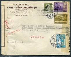 1944 Turkey Galata French Levant Beirut Censor Cover -  New York USA - Lettres & Documents
