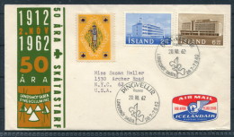 1962 Iceland Scout Vignette Airmail Cover To USA - Cartas & Documentos