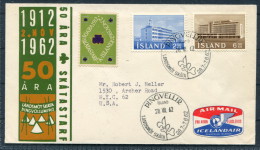 1962 Iceland Scout Vignette Airmail Cover To USA - Lettres & Documents