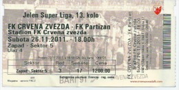 Sport Match Ticket UL000023 - Football (Soccer): Crvena Zvezda (Red Star) Belgrade Vs Partizan: 2011-11-26 - Match Tickets