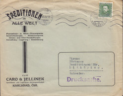 Czechoslovakia CARO & JELLINEK, KARLSBAD 1934 Cover Brief To LIDKÖPING Sweden Drucksache !! - Covers & Documents