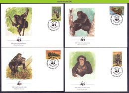 Mkt001fb WWF FAUNA AAP APEN ZOOGDIER CHIMPANSEE MONKEYS MAMMALS APES AFFEN SINGES SIERRA LEONE 1983 FDC'S - Chimpancés