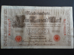 1910 A - 21 Avril 1910 - Billet 1000 Mark - Allemagne - Série A : N° 5318092 A - Banknote Deutschland Germany - 1000 Mark