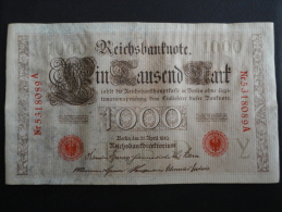 1910 A - 21 Avril 1910 - Billet 1000 Mark - Allemagne - Série A : N° 5318089 A - Banknote Deutschland Germany - 1.000 Mark