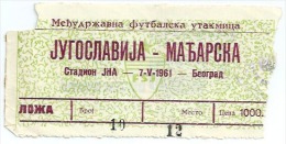 Sport Match Ticket UL000035 - Football (Soccer / Calcio): Yugoslavia Vs Hungary 1961-05-07 - Match Tickets