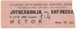 Sport Match Ticket UL000036 - Football (Soccer / Calcio): Yugoslavia Vs England: Veterans 1969-06-09 - Eintrittskarten