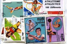 ATHLETISME Lot De 100 Timbres Tous Differents Neufs Et Oblitérés. Satisfaction Assurée - Atletismo