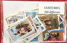 COSTUMES Lot De 100 Timbres Tous Differents Neufs Et Oblitérés. Satisfaction Assurée - Disfraces