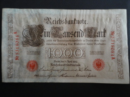 1910 A - 21 Avril 1910 - Billet 1000 Mark - Allemagne - Série A : N° 5318084 A - Banknote Deutschland Germany - 1.000 Mark