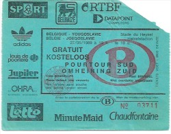 Sport Match Ticket UL000050 - Football (Soccer): Belgium Vs Yugoslavia 1989-05-27 - Match Tickets